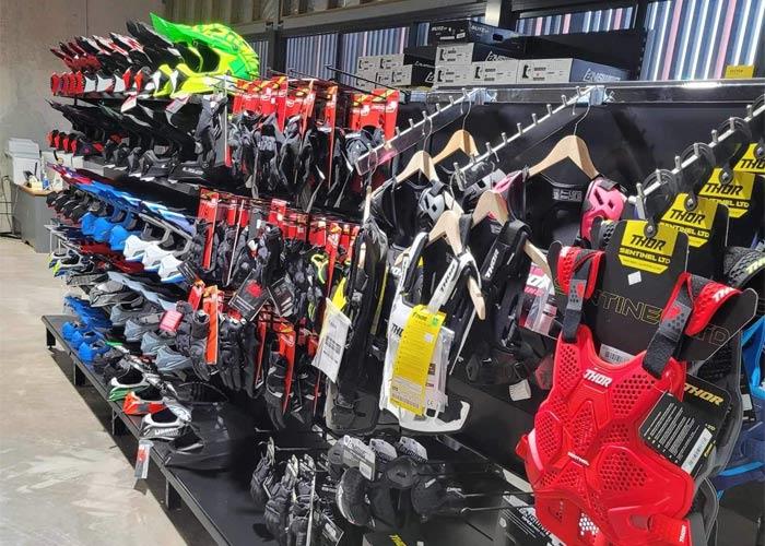 A huge range of motorcycle safety gear in the CMC shop.